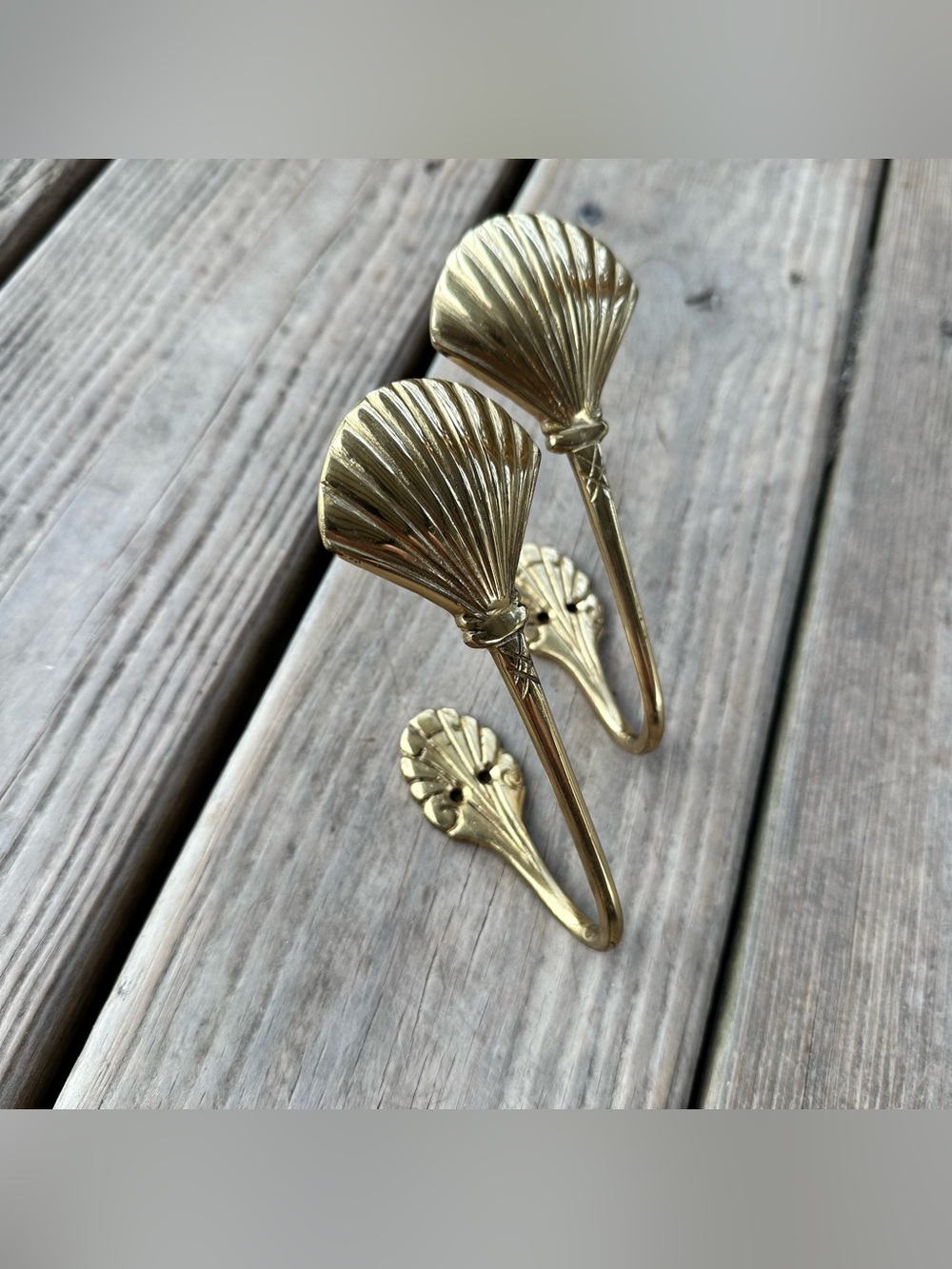Vintage Brass Seashell Hook Curtain Tieback Pair